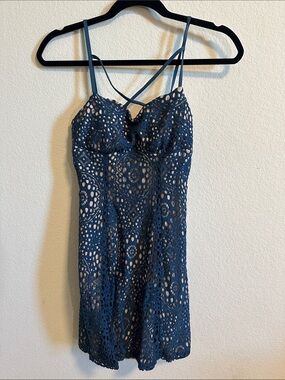 Honey and Rosie Navy Blue Crochet Mini Dress